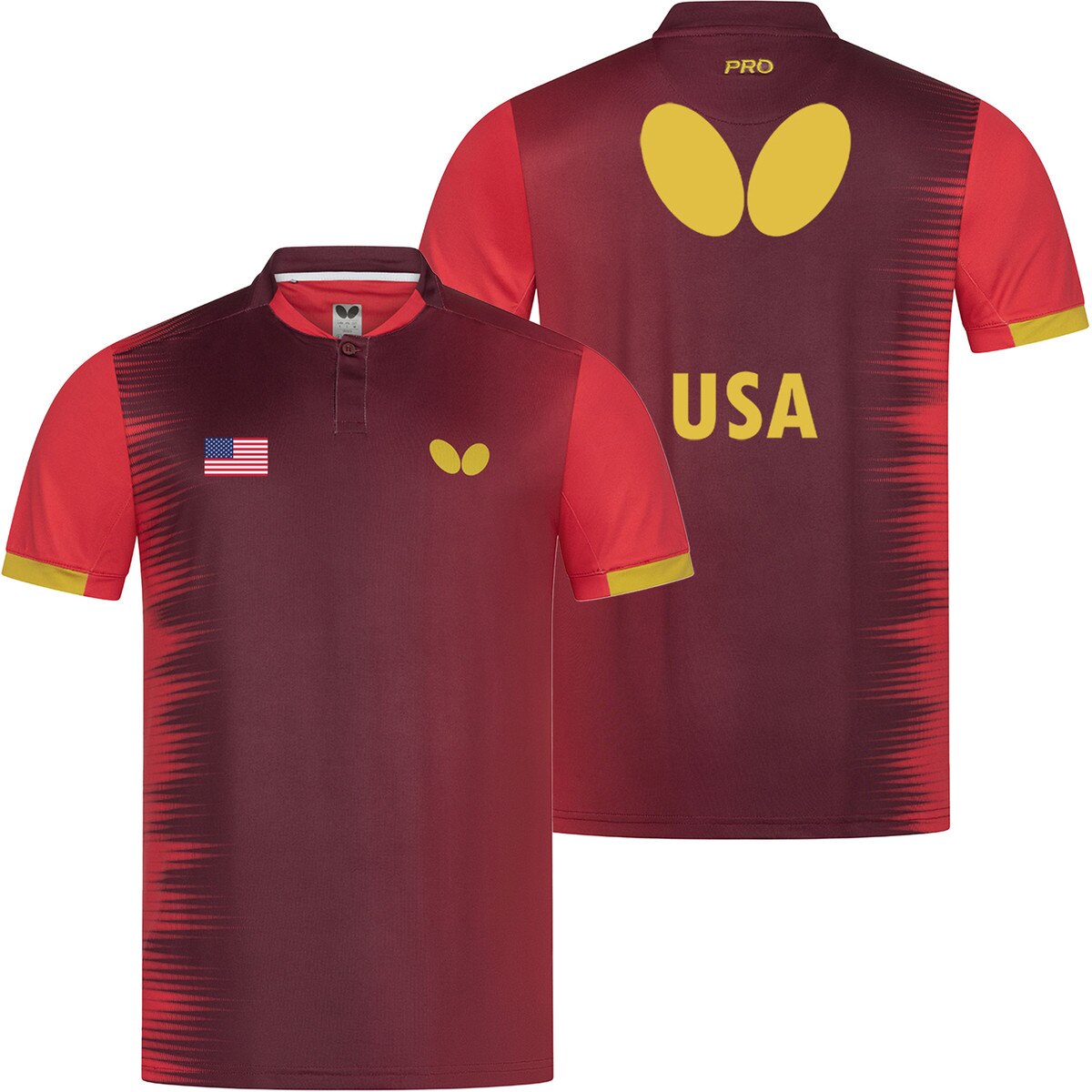 Butterfly Table Tennis USA Team Shirt 26 - Red - Front & Back
